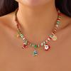 Christmas Snowflake Gingerbread Tree Pendant Necklace Snowman Reindeer Bell Soft Clay Crystal Beads Fringe Choker For Women Men