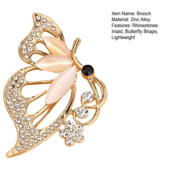 Zinc Alloy Brooch Pin, Butterfly Shape Lapel Badge with Rhinestones Inlaid, Brooch Versatile Accessory for Sweaters Collars Hats Bags Coats Scarves
