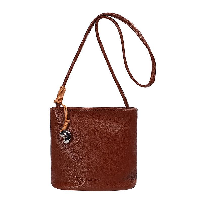 Small Bag Summer Minimalist and Versatile Shoulder Messenger Bag Women's Mobile Phone Bag Lychee Pattern Bucket Bag