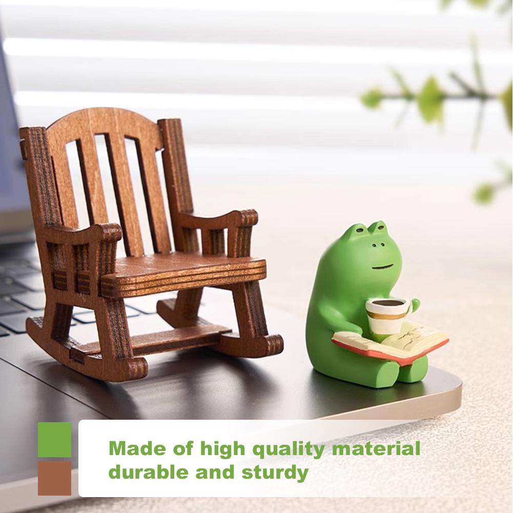 Cute Cartoon Frog Animal Statue Creative Drinking Coffee Frog Rocking Chair Design Creative Frog Read Book Figurines Gift