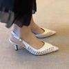 Fashion Pointed Toe Stiletto High-heeled Shoes Women's Xia New Style French Temperament Celebrity Woven Back Empty Baotou Sandals