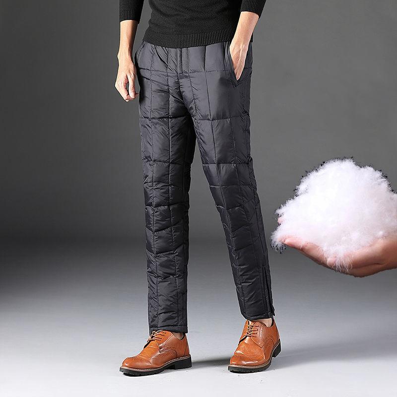 Men's Winter Down Pants Lightweight Waterproof Windproof Warm Trousers Outdoor Hiking Skiing Pants