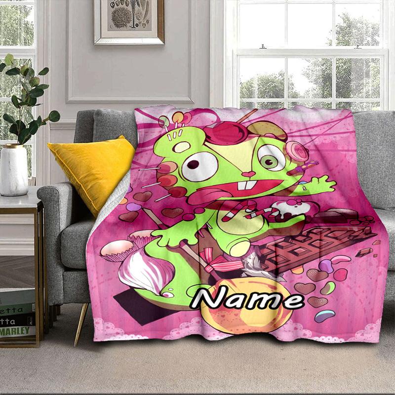 Custom Name Happy Tree Celebration Blanket Bed Sofa Blanket Flannel Blanket for Camping, Hiking, Picnic Essentials,gift for Family and Friends