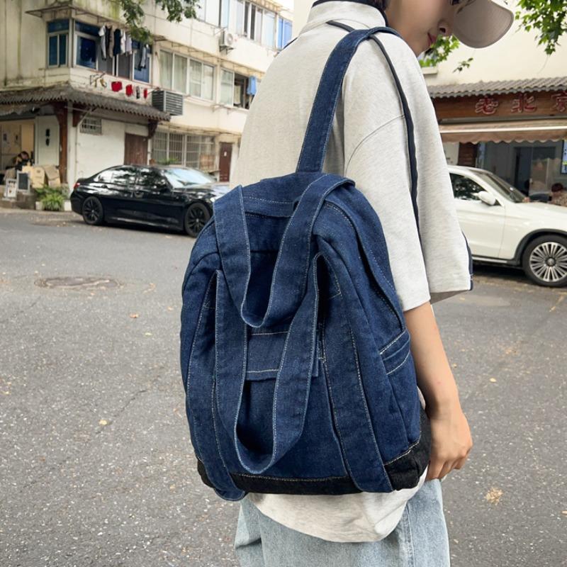 High Capacity Denim Patchwork Zipper Large Size Fashion Backpacks 2026 Hot Sale Sewing Thread Versatile Youth Women's Handbags
