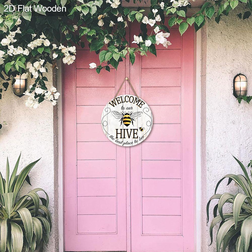 Garden Decoration, Wooden Hanging Decorative Signs, "WELCOME" Logo, Bee Pattern, 2D Graphic Products, Housewarming Gifts for Friends
