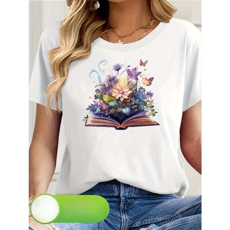 

Женская футболка с цветочным принтом, европейский размер, с коротким рукавом S белый