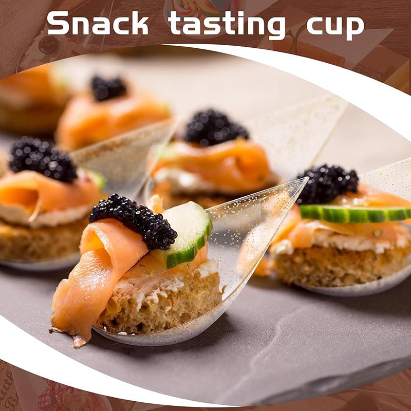 50Pcs Tear Drop Mini Appetizer Plates, Reusable Plastic Tasting Spoons, Desserts and Appetizers Dishes Serving Plates 50Pcs