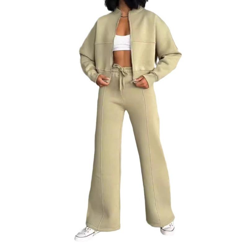 VEZFAA Pantalones de moda para mujer, informales, de primavera y otoño, con estampado de colores sólidos, de manga larga y cuello redondo, pantalones, trajes