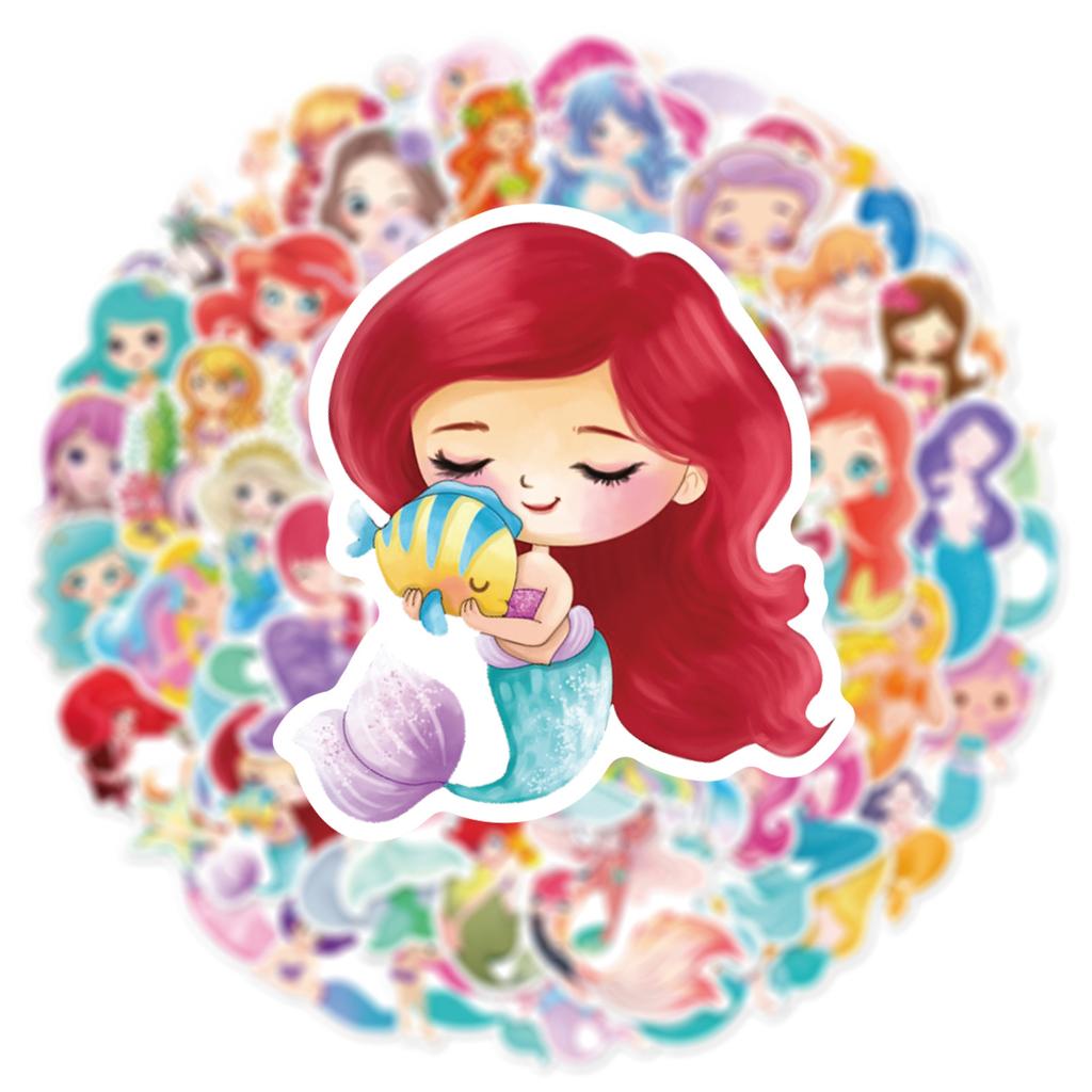 50pcs Cute Mermaid Graffiti Sticker Party Decoration Bicycle Cup Helmet Flat Cartoon Waterproof Stickers