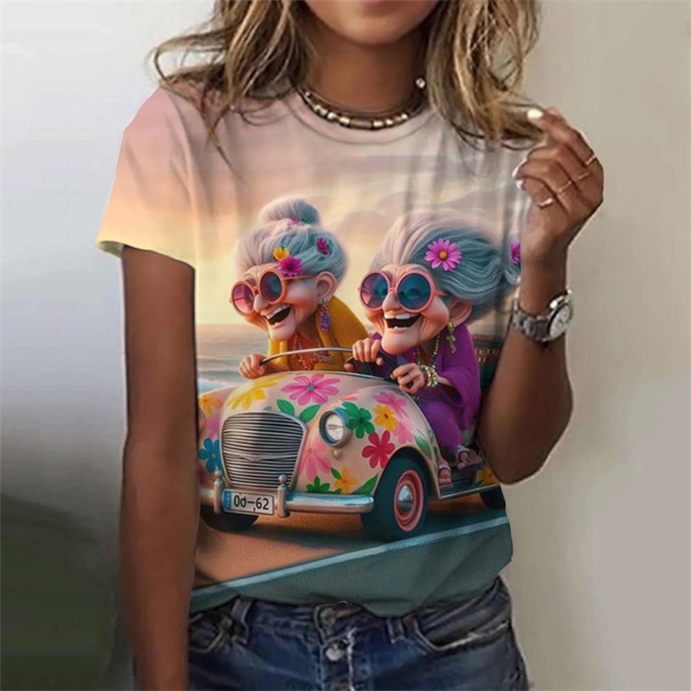 Interesting Women's T-shirts with Animal Prints, Cute 3D Fox Print T-shirts, Summer Casual Daily Tops with Round Collars and Short Sleeves