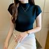 Women's Vest Summer Inner Half High Neck Knit Camisole Top Sleeveless Short Bottom Shirt