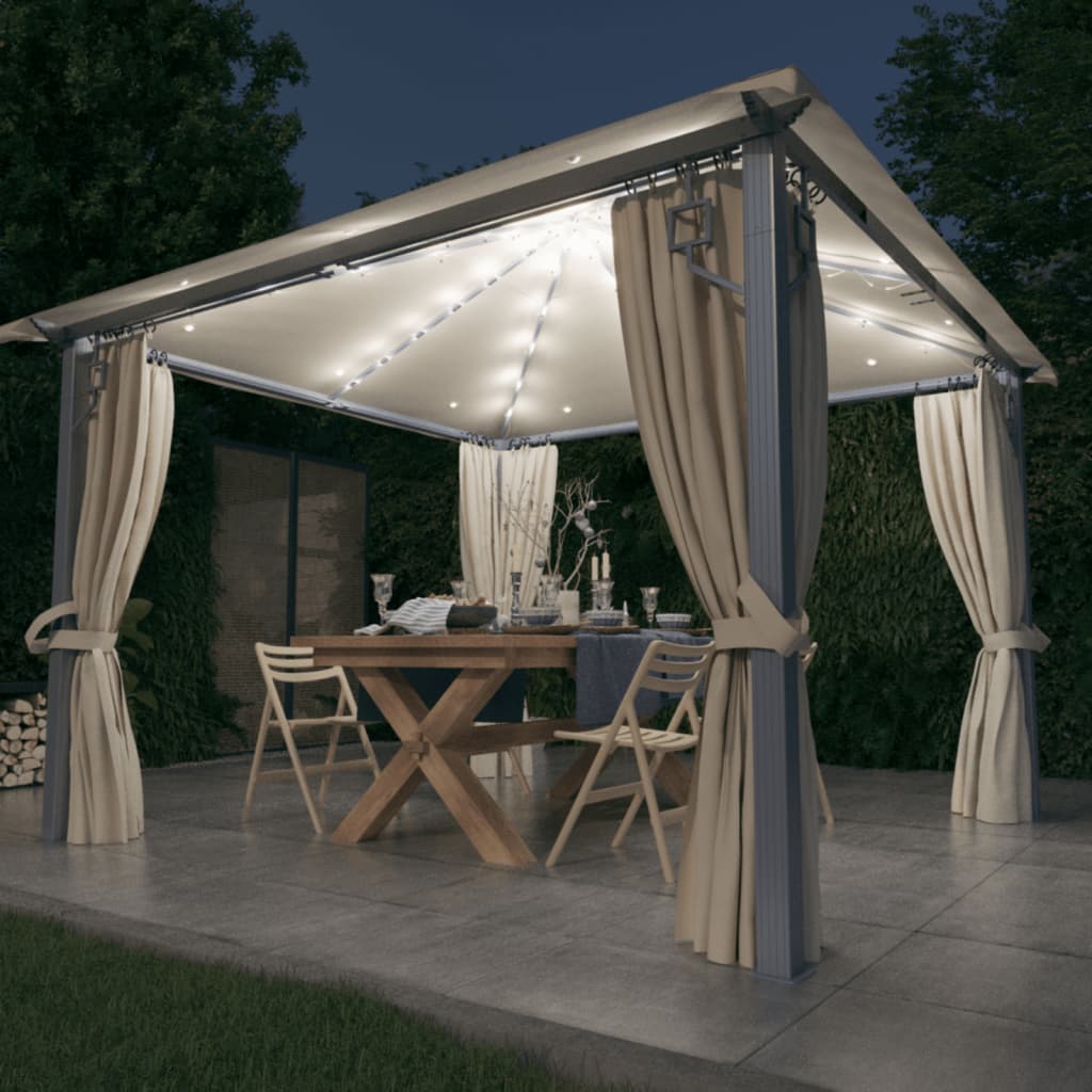Buy Gazebo with Curtains & LED Fairy Lights 300x300 cm Cream Alu at ...