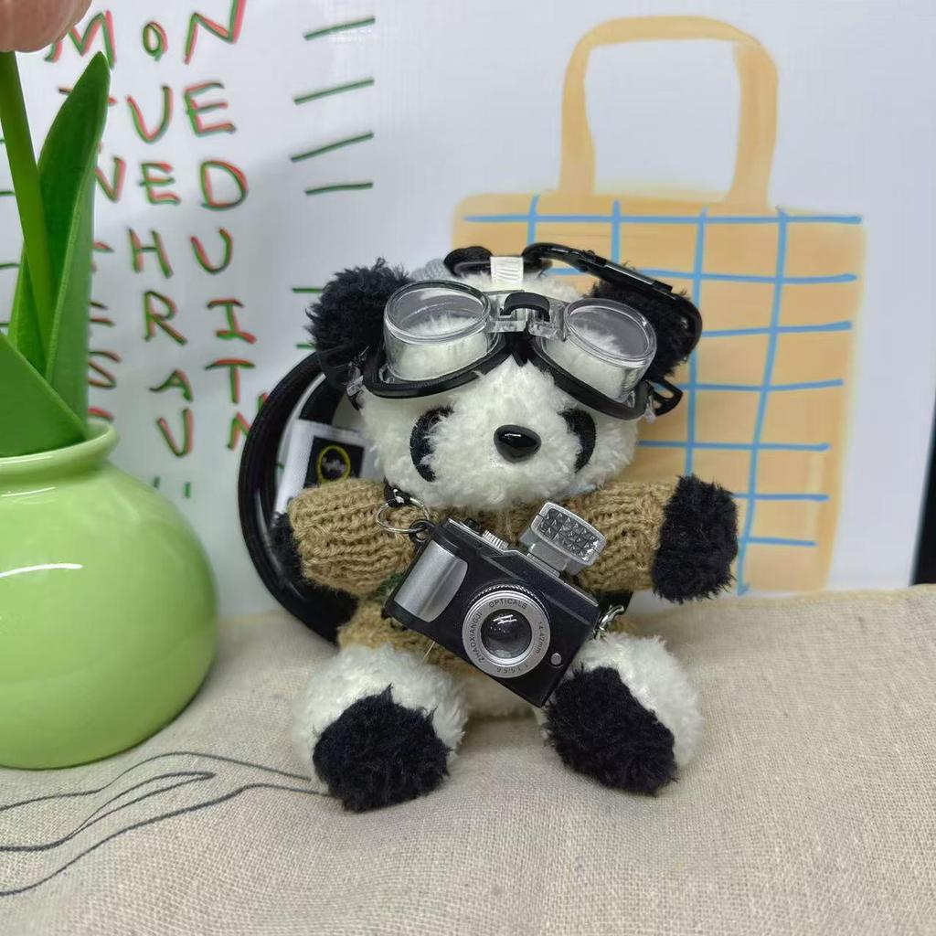 Kreativ Kamera Björn Hänge Plyschdocka Pilot Figur: Present till par Nyckelring Väskberlock