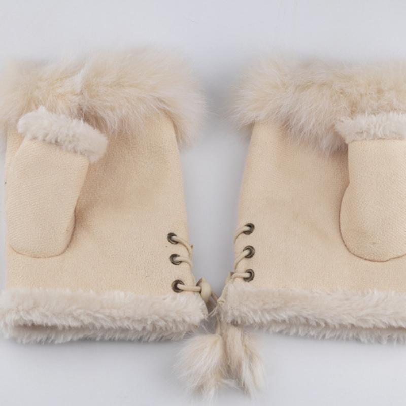 

1 пара женских зимних замшевых меховых перчаток без пальцев, варежек, мягких теплых на флисовой подкладке бежевый