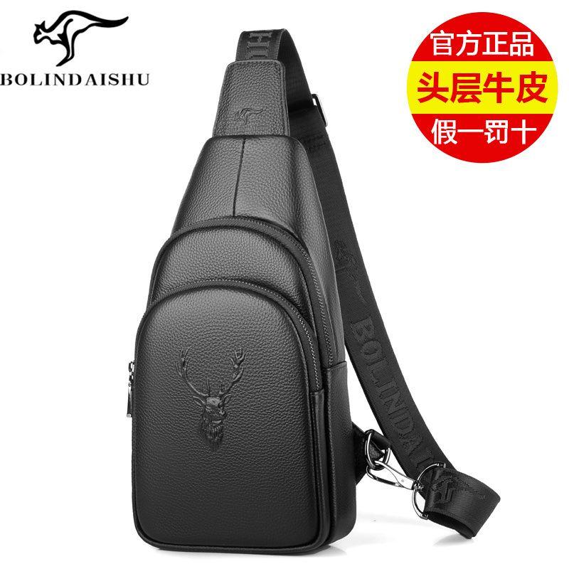 

Goren Kangaroo First Layer Cowhide Casual Men s Chest Bag 988 Black (single package without gifts)