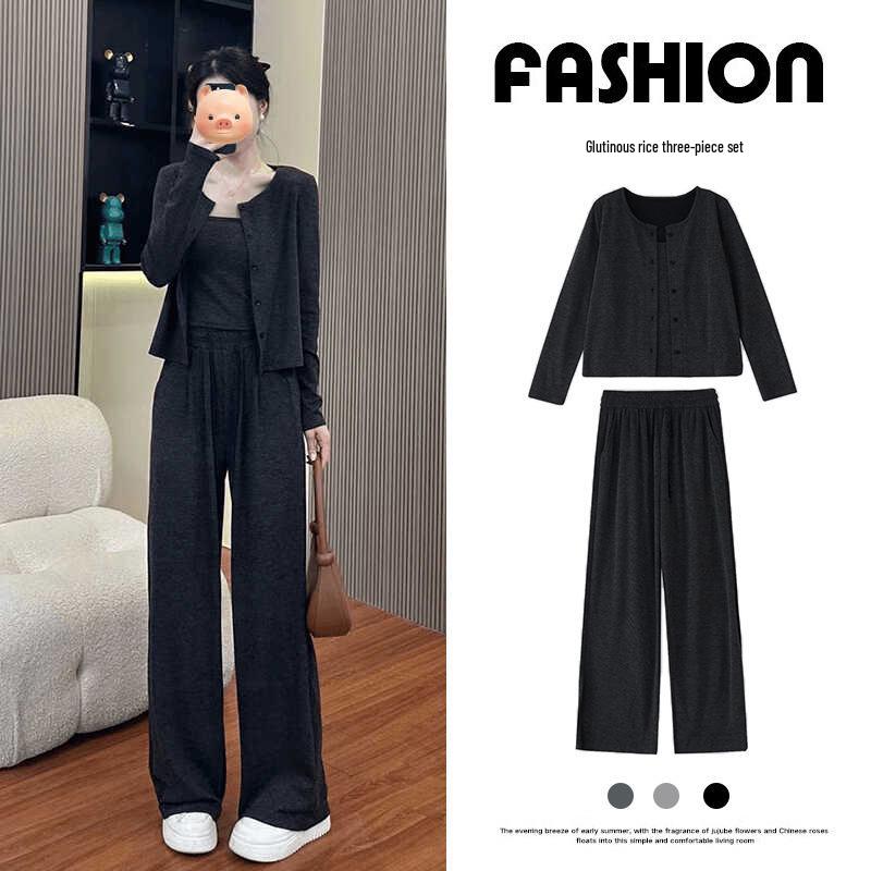 

Cardigan, Camisole, and Wide-leg Pants 3-piece Set – Casual Spring/Autumn Style. XL (125-145 lbs)