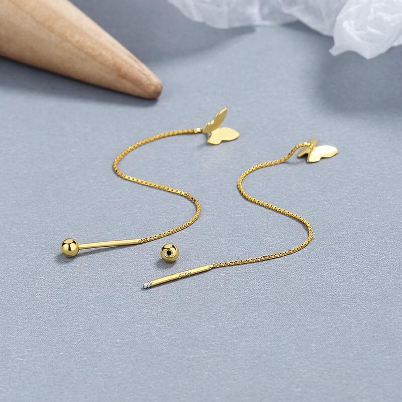 Cercei Lungi Din Argint 925 Bright Fly Gold Plated Butterfly Dangle Earrings, Delicate Feminine Design, Elegant Accessory, Jewelry Box Included, A180