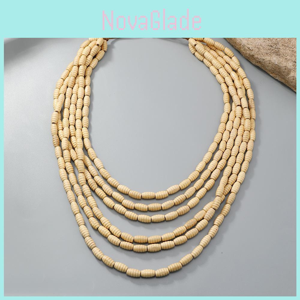 Bohemian Wooden Multilayer Necklace For Women Handmade Ethnic Style