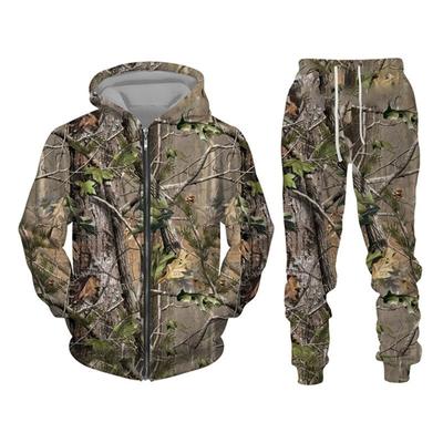 Autumn and Winter Maple Leaf Camouflage 3D Zipper Sportswear Outdoor Fishing Camping Hunting Set Men's and Women's Street Set