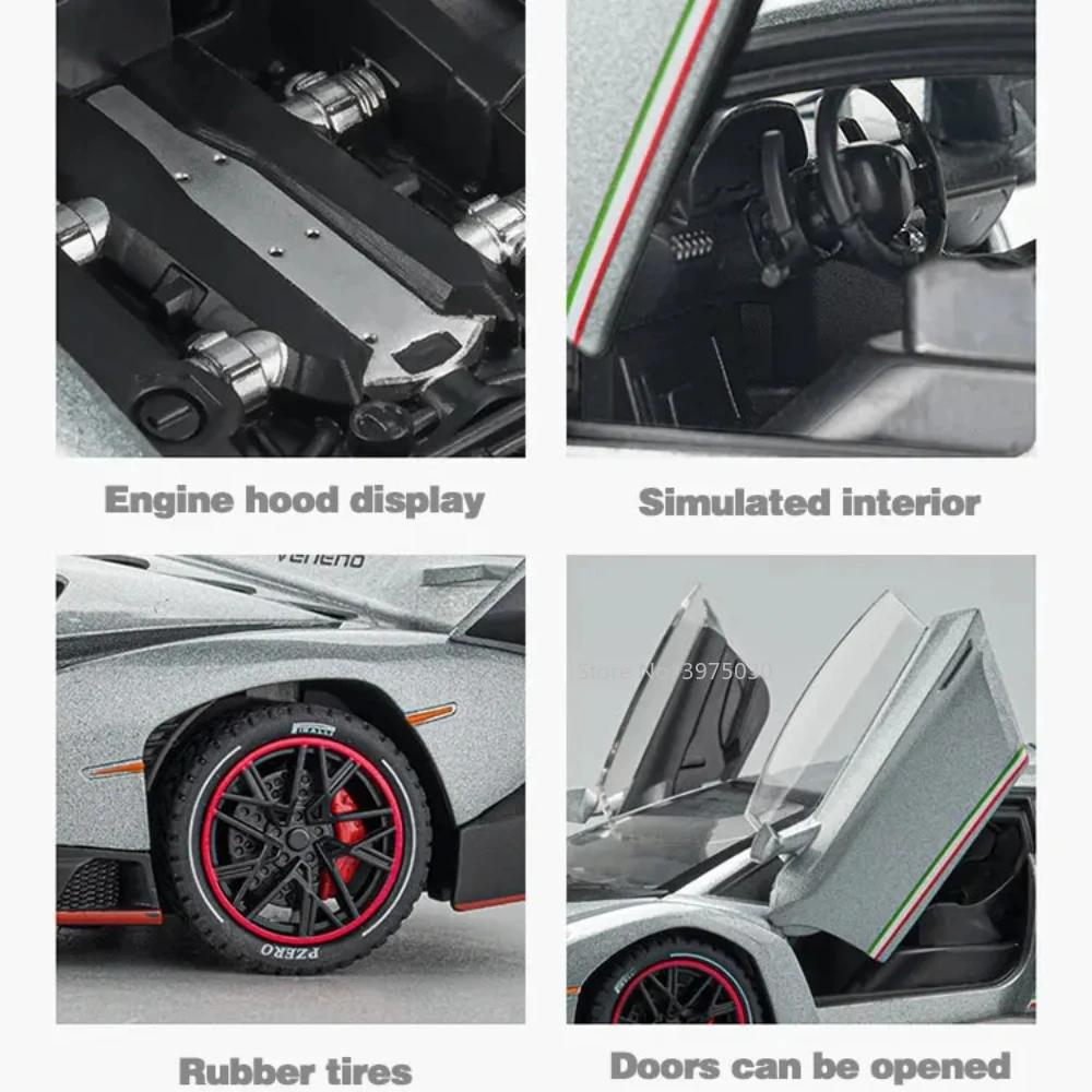 1/24 Lamborghini Veneno Sports Car Model Alloy Diecast Toy High Simulation Cars Wheel Suspension Pull Back Collection Birthday Gifts for Boy