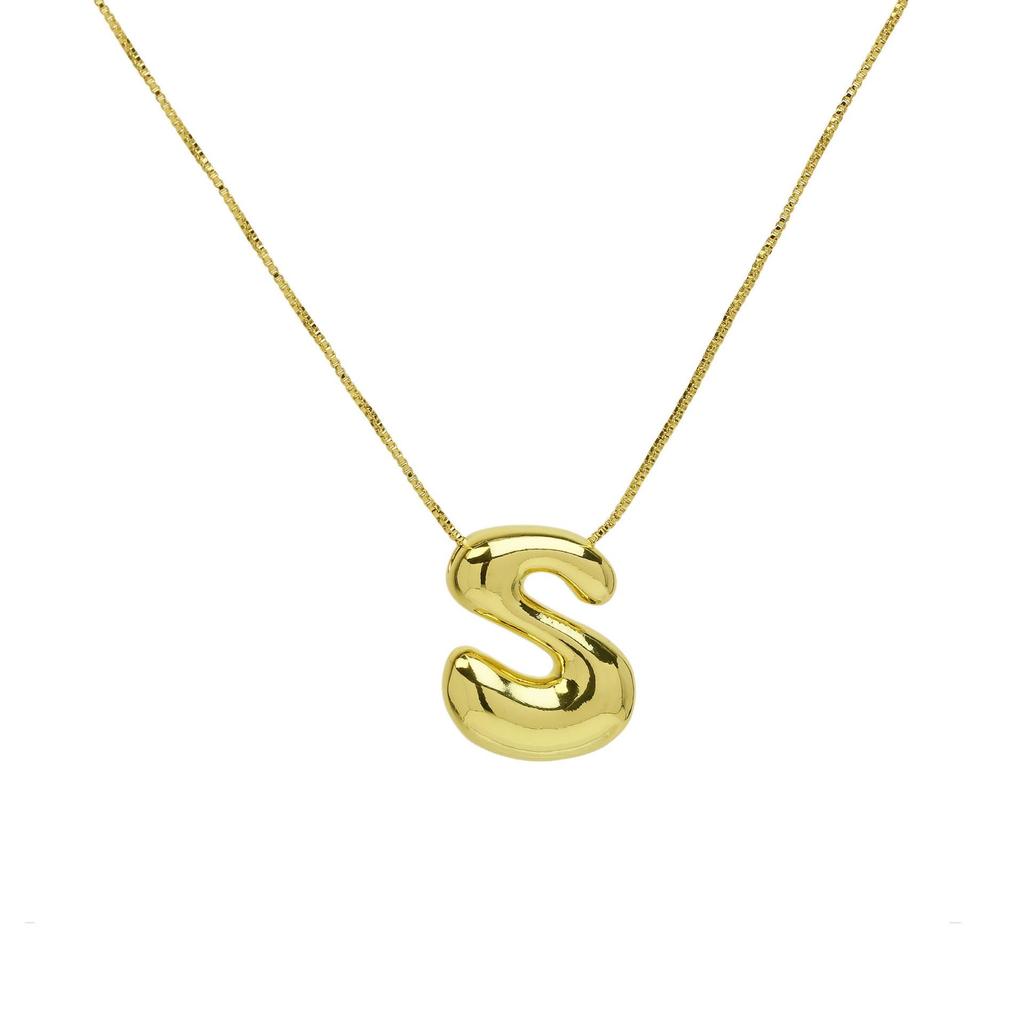 18K Gold Plated Copper Balloon Bubble Chubby Alphabet Pendant Necklace
