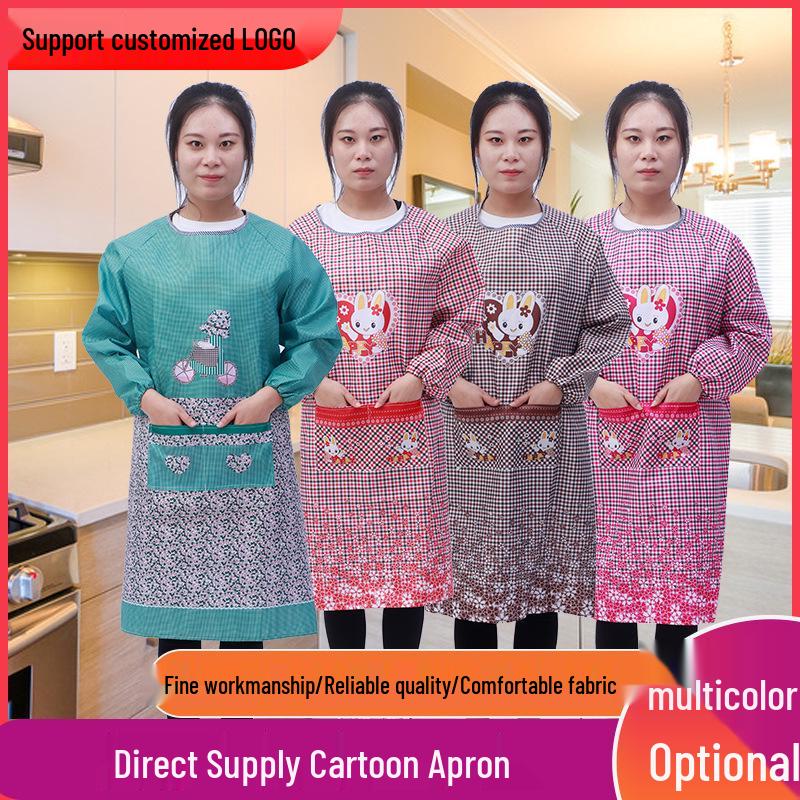 

Взрослый мультяшный кухонный фартук: Водо- и маслостойкий фартук с длинным рукавом для готовки Heart Holding Bunny Apron зелёный