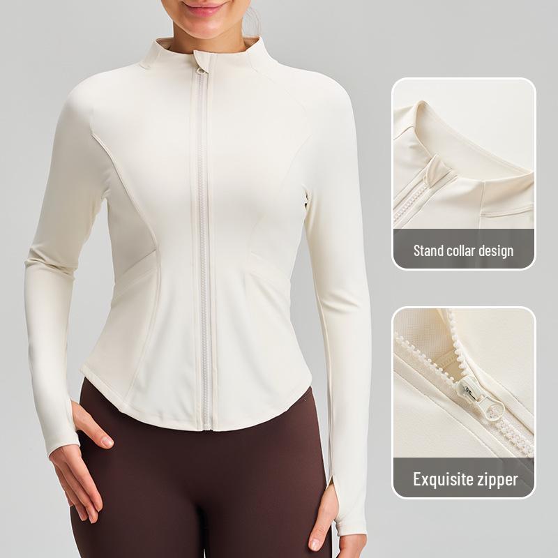 Women's Slimming Long Sleeve Stand Collar Sports Top - Elastic and Elegant Yoga & Running Fitness Jacket