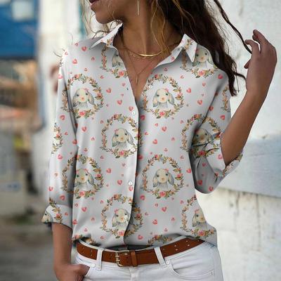 Love Print Women Halenka Jaro Podzim Dámská Office Lady Košile s knoflíkem nahoru a dolů s límečkem