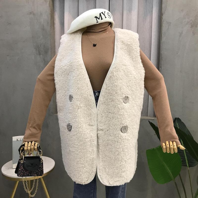 Autumn and winter new vest jacket imitation lamb wool vest medium and long loose fur integrated vest women