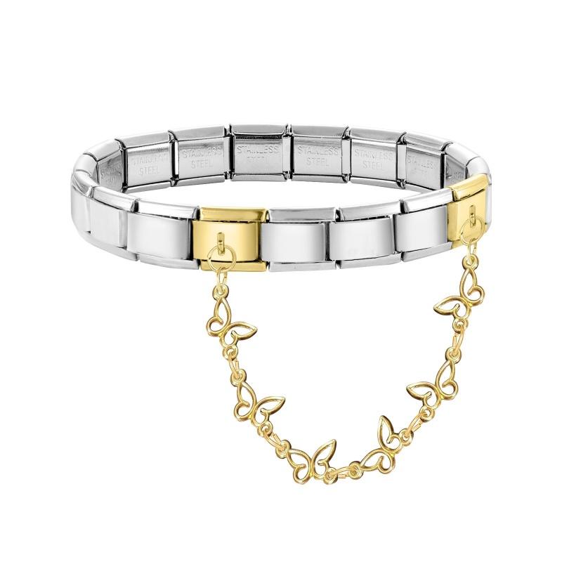 Women Fashion Zircon Star Butterfly Golden Heart Tassel Chain Italian Charms Fit 9mm Stainless Steel Bracelet DIY Jewelry Gift