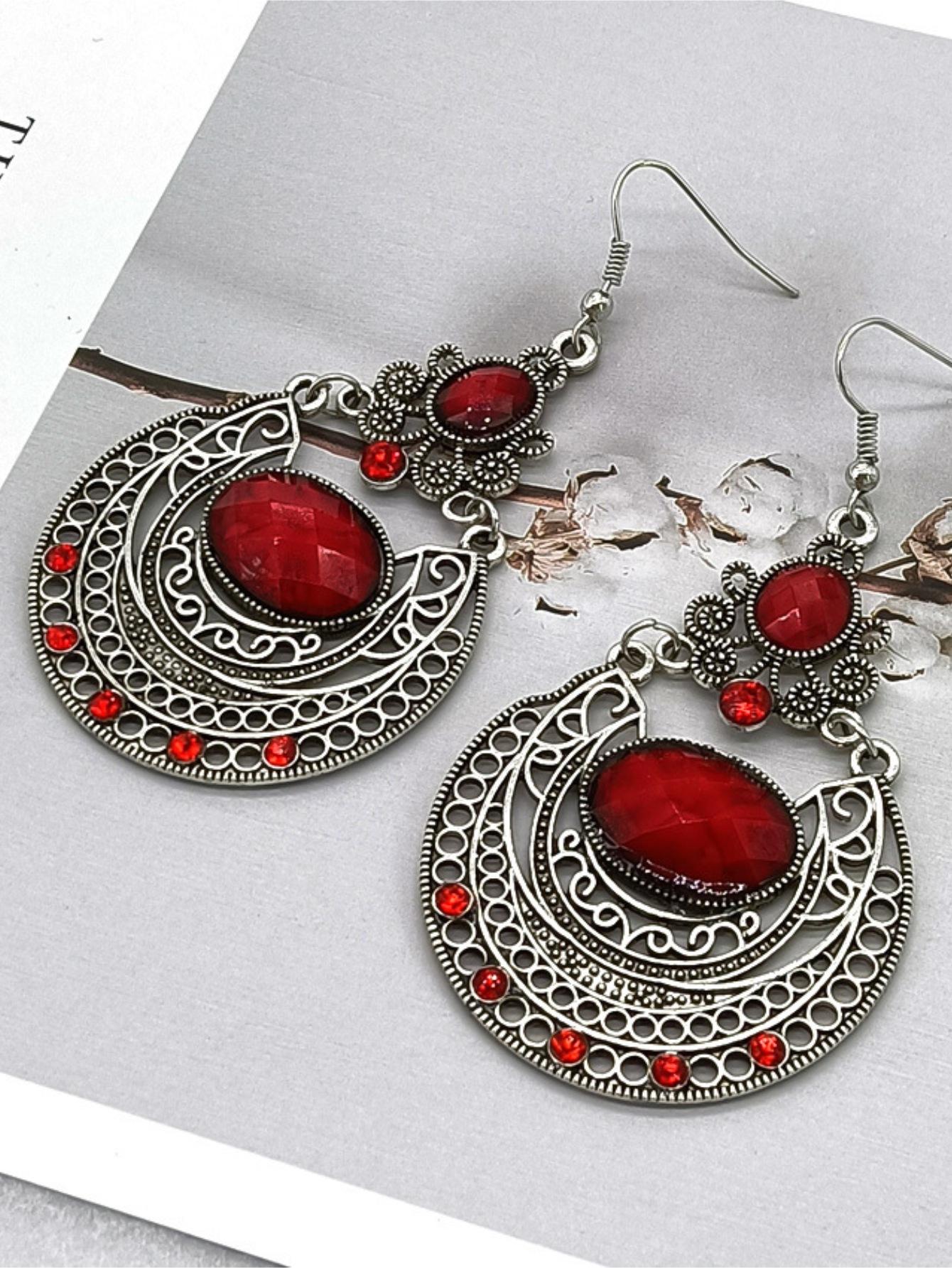 

2 шт. винтажных серег-крючков с резными полыми богемскими камнями, подходящих для отпуска и персонализированного подбора