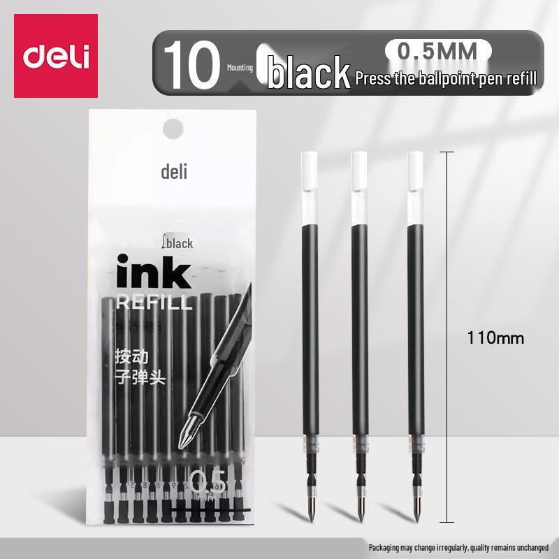 Deli Student Special 0.5mm Black Bullet Tip Refill, Smooth, Large Capacity for Exams & Signing