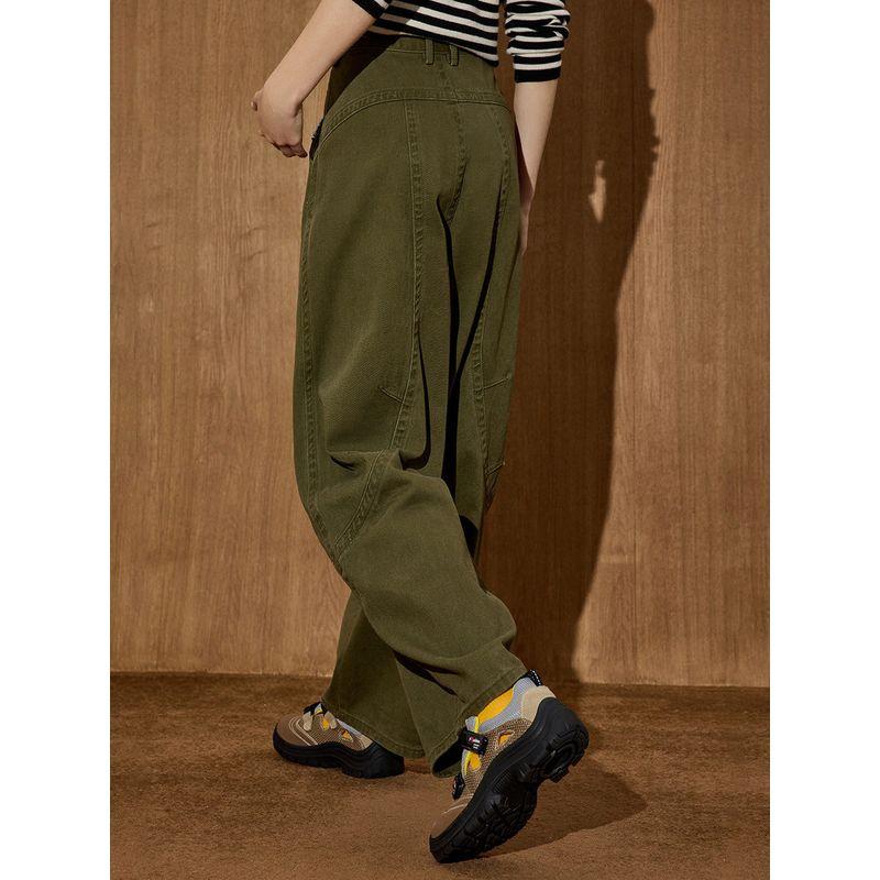 Coolhut American-Style Deconstructed Silhouette Workwear Casual Slimming Wide-Leg Scimitar 2025 Autumn Women's Jeans