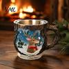 Christmas Mug Decorations Theme with Stainless Steel Liner, 3D Relief Hand Seasonal Housewarming Gifts Painted Resin Coffee Cup, Decorative Drinkware