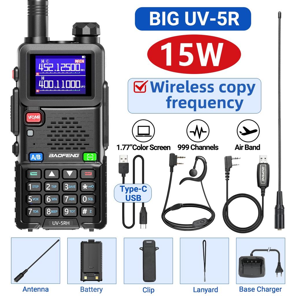 Baofeng Upgraded UV-5RH 10W Walkie Talkie Air Band Wirless Copy Frequency Long Range Type-C Charger UV 5R Ham Two Way Radio
