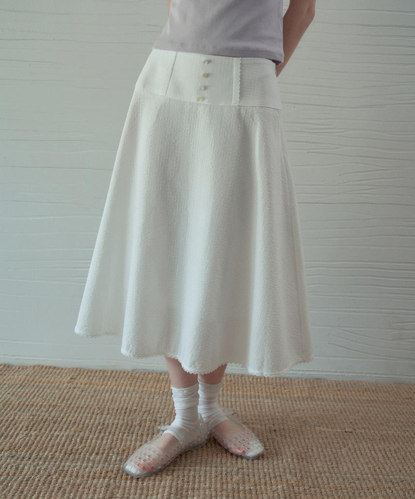 Aueonoseuteljia Beni Lace Check Button Skirt_White(Ob6Sk13)