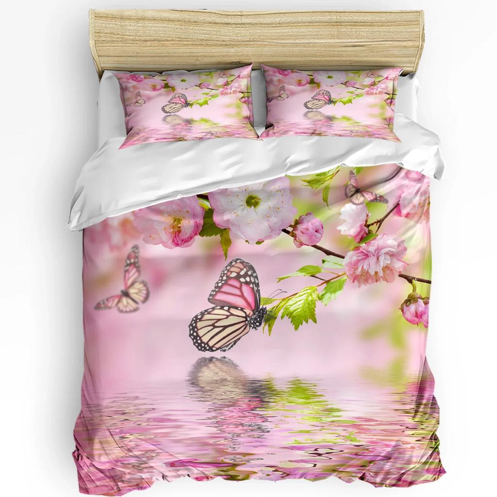 Rosa Blume Kirschblüten Weiß Bettbezug Mit Kissenbezug Kundenspezifisches 3-teiliges Bettwäscheset Steppdeckenbezug Doppelbett Heimtextil