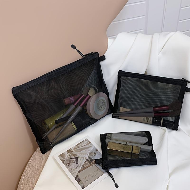 Kulturbeutel Wasch Make-up Taschen Schwarz Transparentes Netz Make-up Etui Organizer Aufbewahrungsbeutel Damen Reise Kosmetiktasche Lässig Reißverschluss