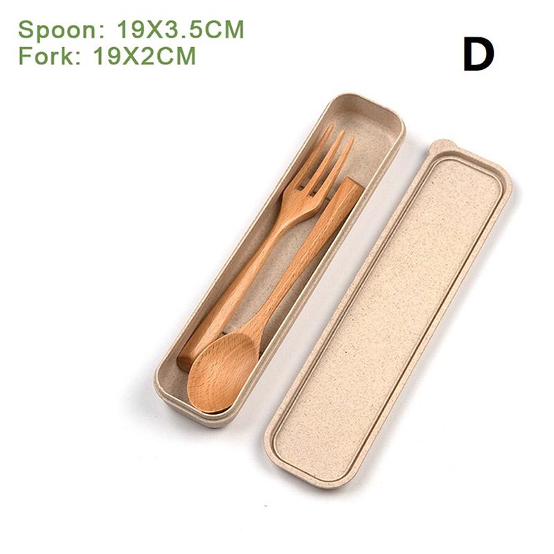 1 Set Handmade Natural Wooden Dinner Kit with Spoon Fork Chopsticks - Kitchen Accessories Storage Box