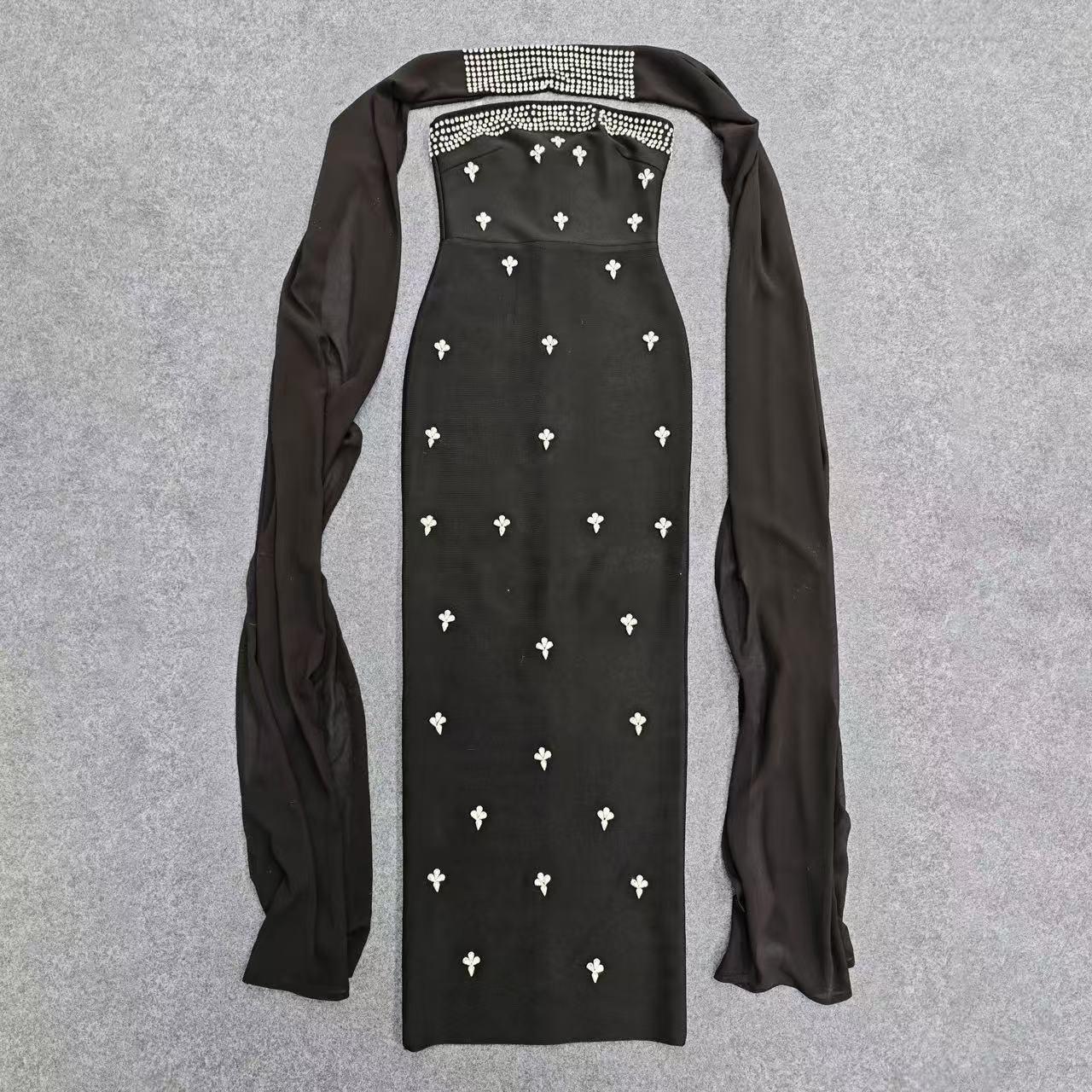 Сексуальное облегающее платье-бандаж с перекрестными лямками - Бесшовное вечернее платье с бисером Small чёрный