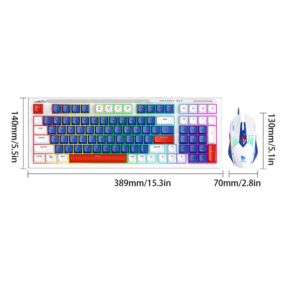 Gaming Keyboard and Mouse Combo 98-Key Mechanical Feel Wired Colourful Backlight 6D Gaming Mouse w/ Movement Speed Mouse and Keyboard