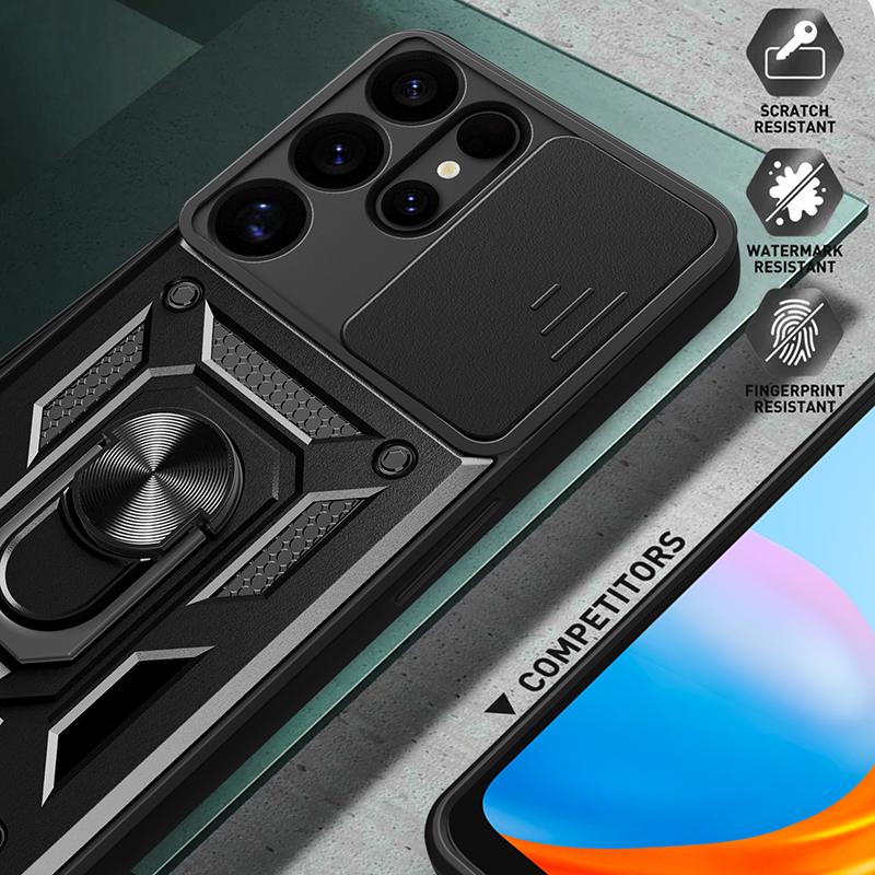 For Samsung Galaxy S25 Ultra Edge FE Plus Shockproof Armor Case Car Magnetic Ring Holder Phone Cover Compatible with Galaxy S25