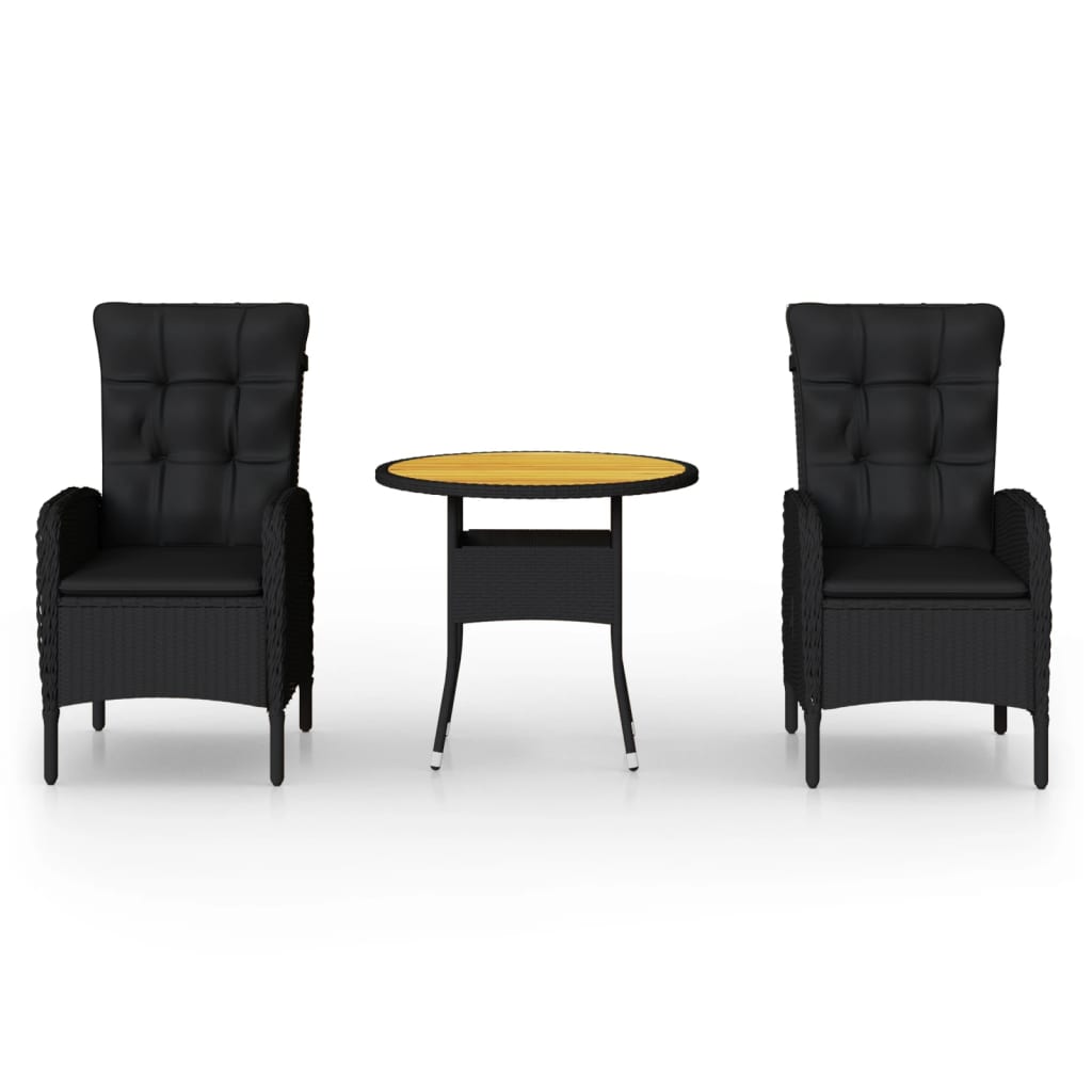 Vidaxl 3-Piece Garden Bistro Furniture Set, Poly Rattan, Black