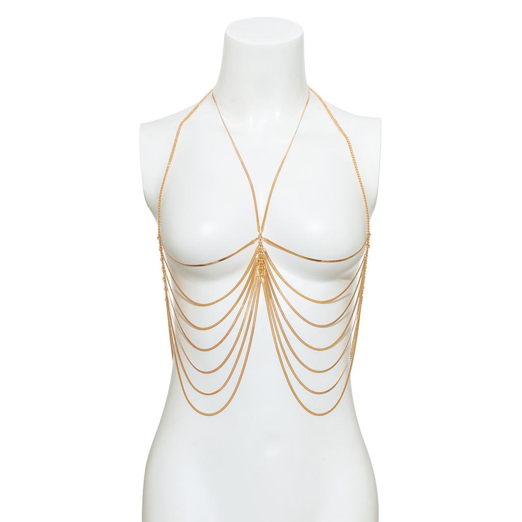 Catena Bikini da Spiaggia Catena per Abbigliamento, Catena Personalizzata a Spina di Pesce, Catena per il Corpo Multistrato con Frange per Donna