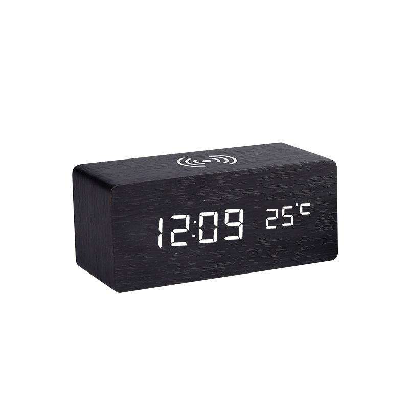 Smart Wireless Charging Alarm Clock Wooden Clock Electronic Digital Clock Thermometer Wooden Clock Mobile Phone Wireless Fast Charging