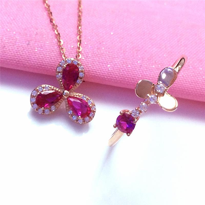 Russia 585 Purple Gold Delicate Small Petal Stone Ring Women'S Rose Gold Plated Foreign Style Live Ring