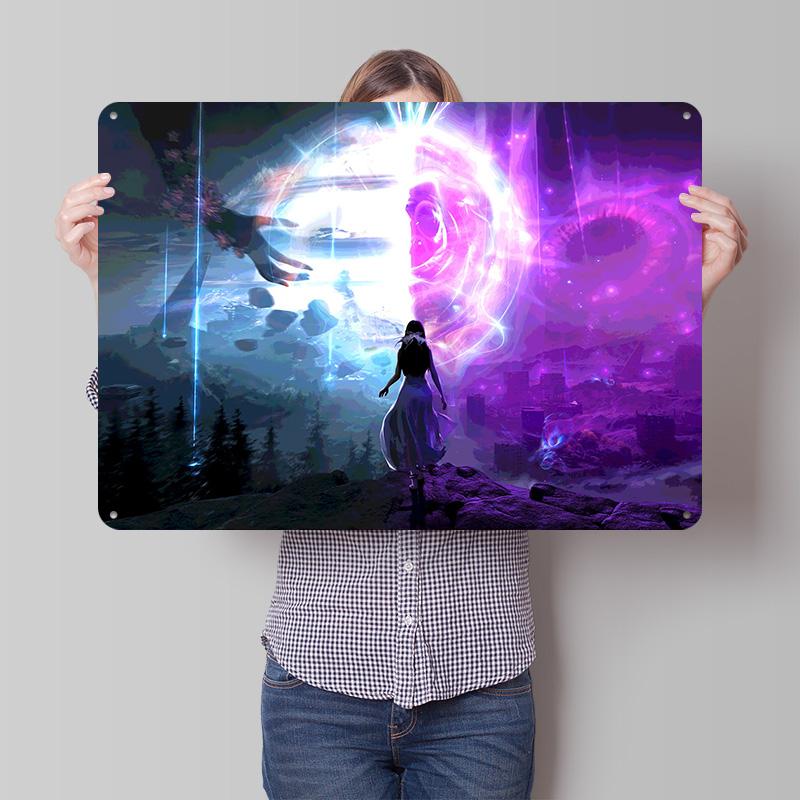 Fantasy Portal With Woman and Hand Personalized D Textured Metal Poster Wall Art Vintage Tin Signs for Decoration Home House