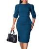 C8612 European and American large size 2026 new fashionable solid color round neck Tongle OL hip-wrapped African dress