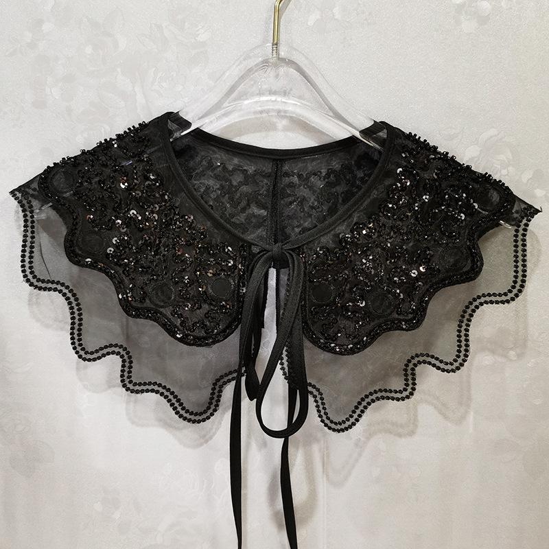 Organza Double Couche Broderie Ordinateur Faux Col à Sangle Nœud Châle Polyvalent Col DIY