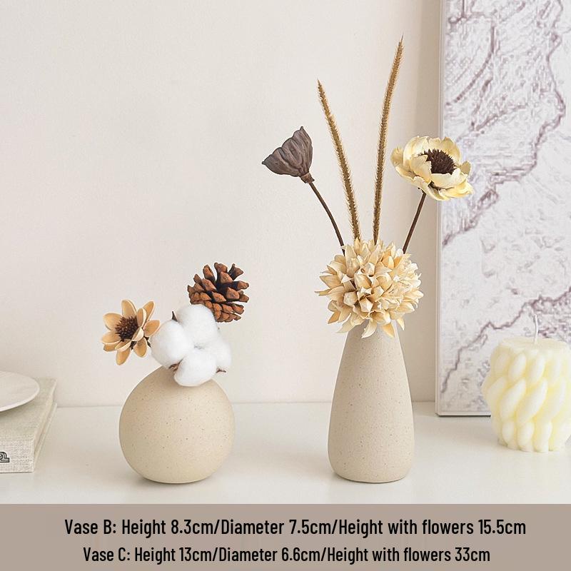 Cream Style Decorative Vases for Living Room, Bedroom, or TV Cabinet with Dried Flowers